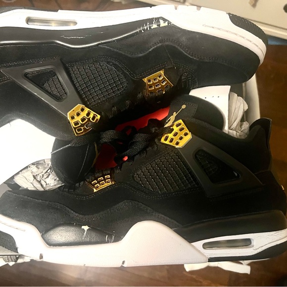 AJ Jordan 4 Royalty Black/Metallic Gold-White Mens Size 12 - Picture 8 of 10